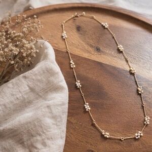 Vintage Avon Faux Pearl Station Necklace 24” Gold Tone Delicate